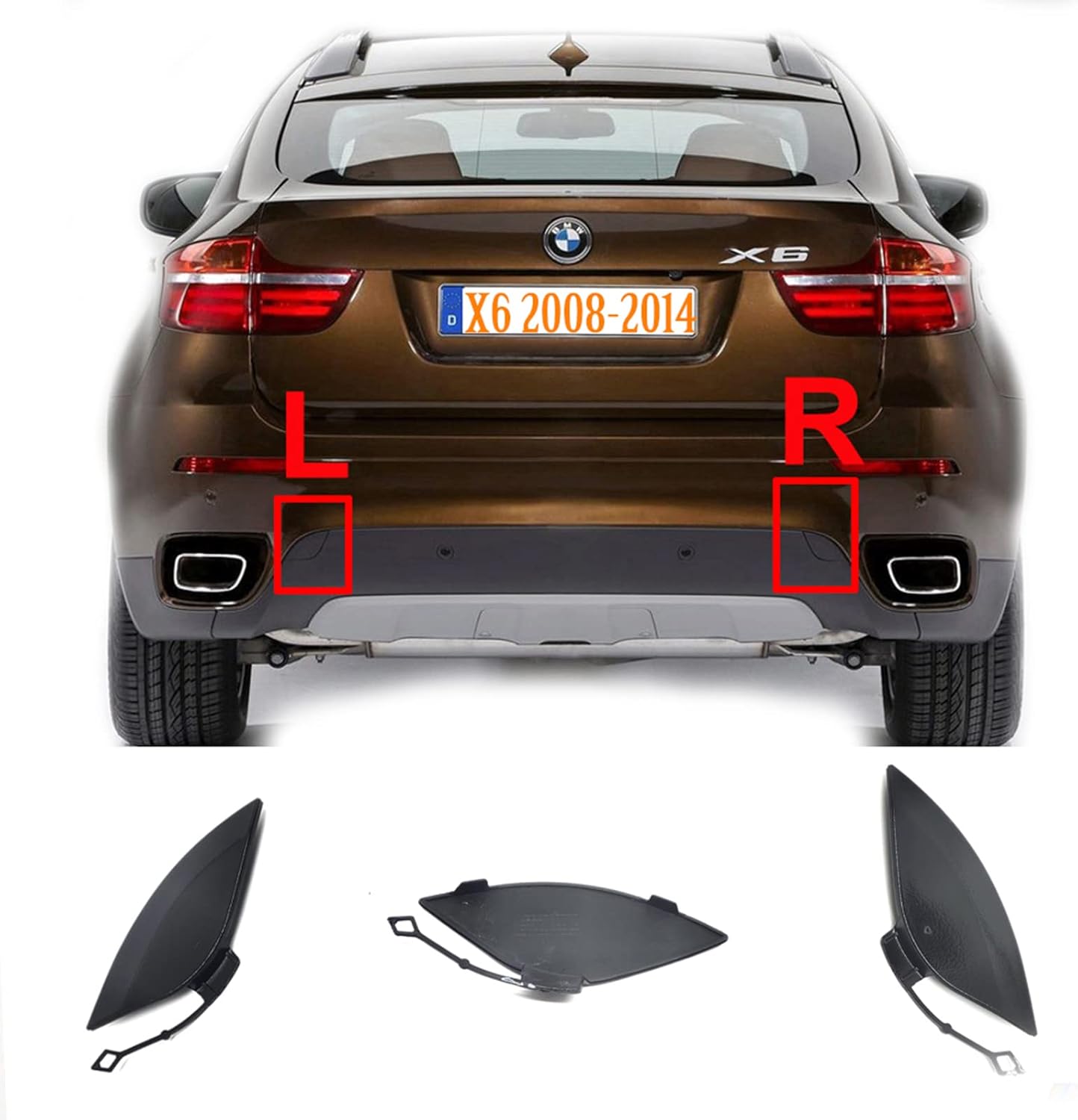 Rear Tow Cover LR for 08-14 BMW X6 E71 E72 30dX 35dX 35iX 40dX 40iX 50iX xDrive SAV 2008 2009 2010 2011 2012 2013 2014 bumper Towing Hook Eye Cap 51127176251 51127176252 (Pair)