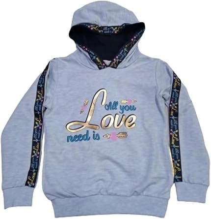 K z  ocuk Kap onlu Kollar   eritli Yaz  Desenli Cepli Buz Mavisi Renk Kap onlu Sweatshirt,Buz Mavisi 5 Ya