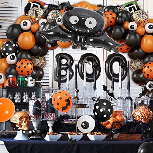 Halloween Balloons Arch Garland Kit, 130 Pcs Black Orange Confetti Balloons With 3D Bat Sticker For Kids Halloween Birthday Hocus Pocus Party Decorations…… #TOP4