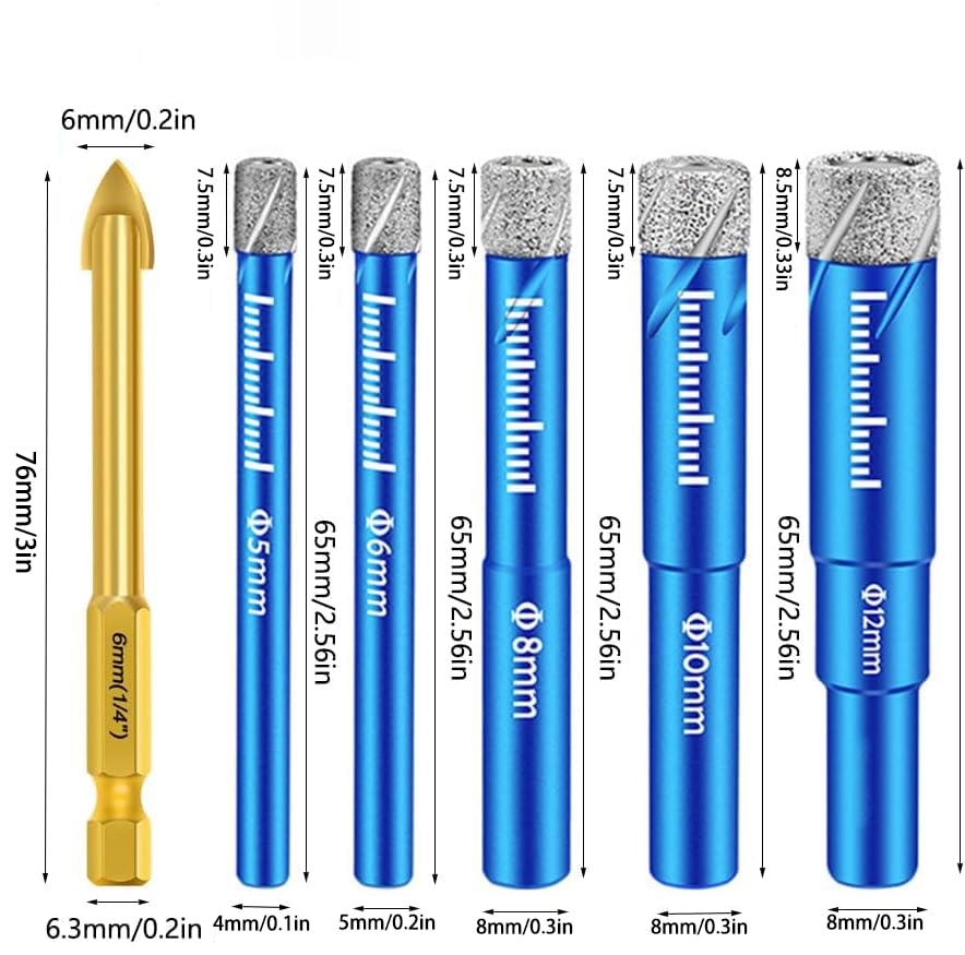 Glass Tile Drill Set - 5pc Diamond Drill Bits (5, 6, 8, 10, 12 mm) - Image 2