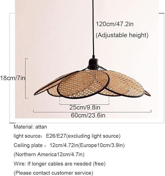 CSSYKV Nordic Rotan E27 Vintage Hanglampen Creatieve Persoonlijkheid Kroonluchter Bamboe Lamp Handgemaakte Noordse Rieten Lamp In Chinese Stijl Voor Keuken Woonkamer Slaapkamer Restaurant photo 3