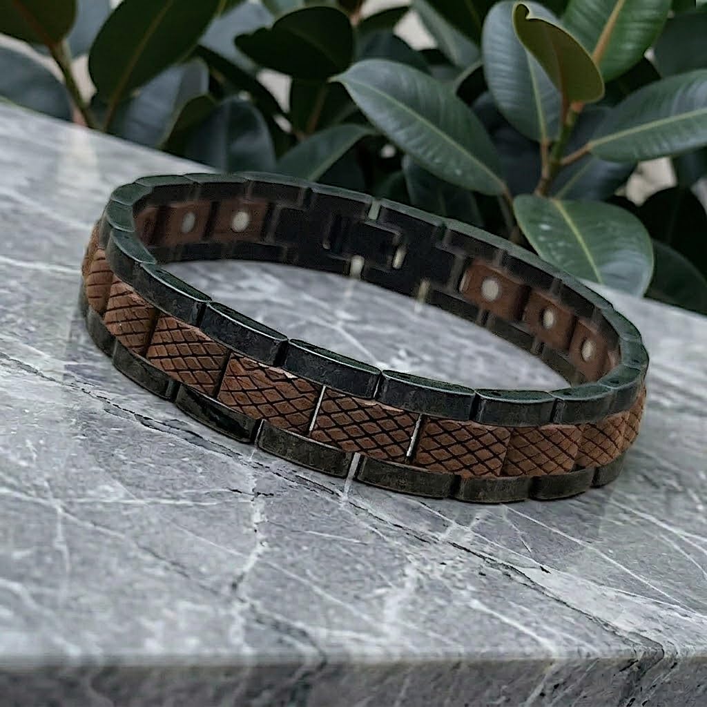 Holzwerk SCHILFSEE Magnetic Natur Holz Magnet Schmuck Armband für Damen und Herren Magnetarmband Holzarmband Herrenarmband Damenarmband Antik Einstellbar