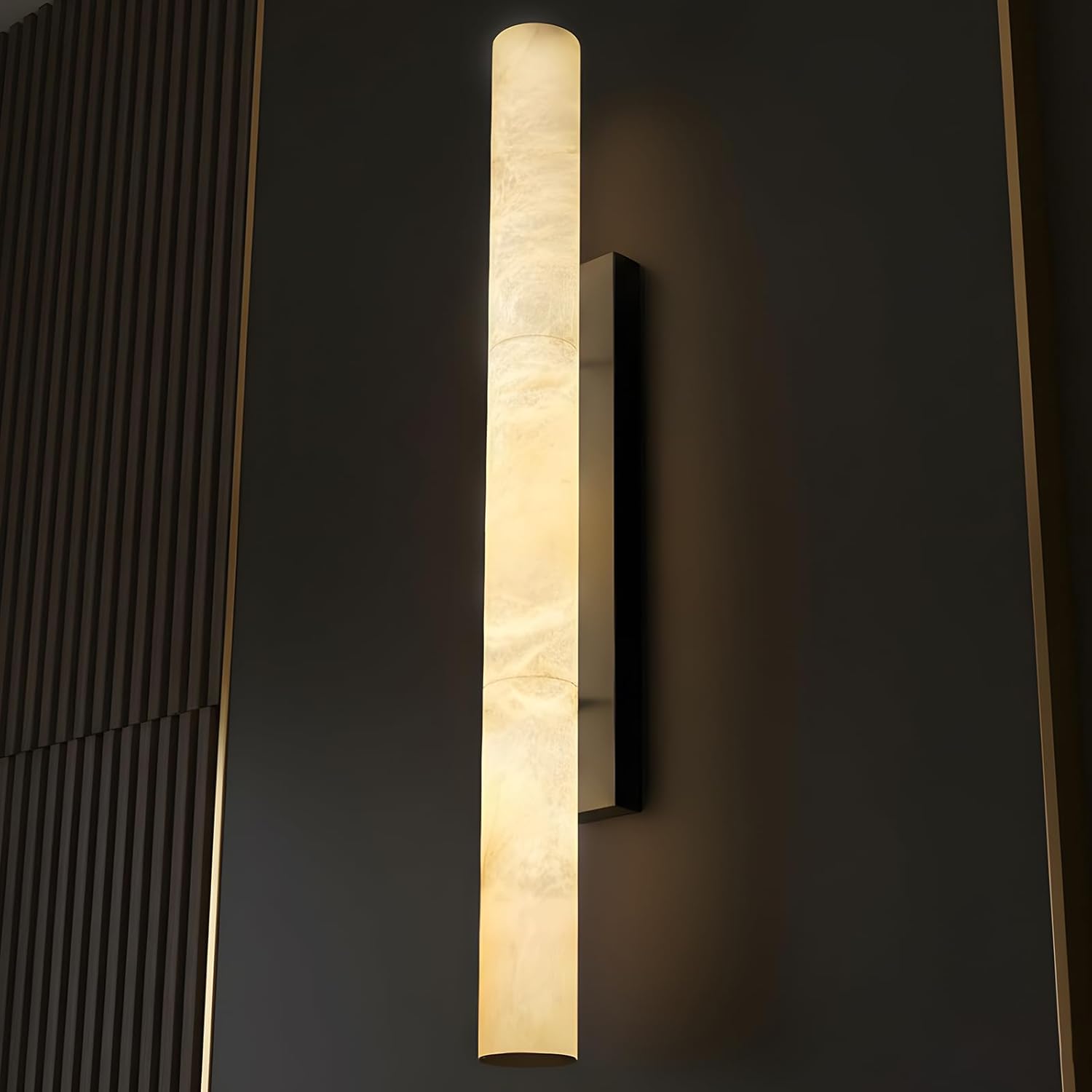 Alabaster Wall Sconces, 36" Large Bronze Wall Sconce, Modern Sconces Wall Lighting, Spanish Natural Marble Wall Sconce Light for Living Room, Bedroom, Hallway, Stairs
