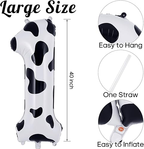 Miniatura 3 de Globo con el número 1 con estampado de vaca, globos grandes de cumpleaños de 40 pulgadas, globos de aluminio Mylar número 1 para el primer