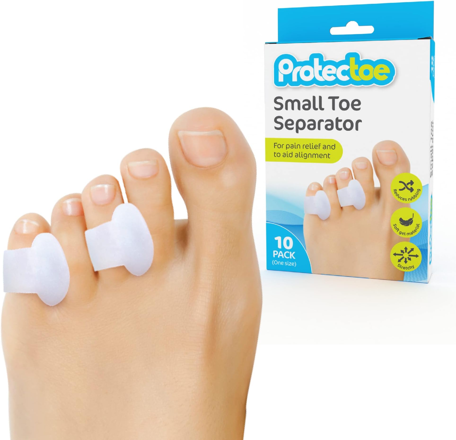 Single Gel Small Toe Separator for Overlapping Toes, Toe Spacer - Box of 10 Gel Separators