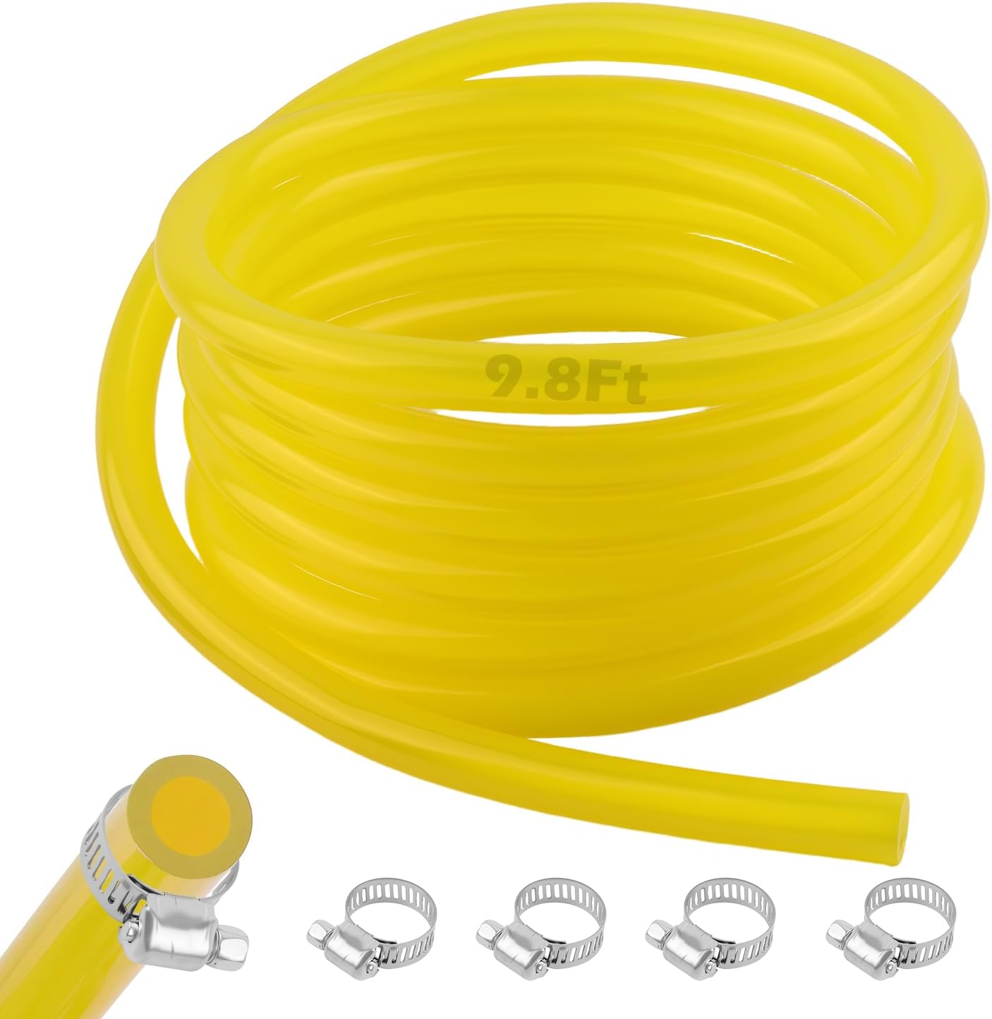 9.8Ft Rubber Small Engine Fuel Line Hose,Premium OD 12mm/ID 8mm Cars Gas Line Hose Kit with 4 Clamps for Oil Transportation,Universal Motorcycle Fuel Lines Car Accessories