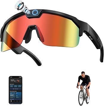 GenXenon AI Cycling Camera Glasses with 8MP, 4K Video Recording Sunglasses with 6-Axis EIS Stabilization, Smart Glasses with Camera for Sports, Bluetooth Glasses for Men Women-Skiing/Running/Baseball
