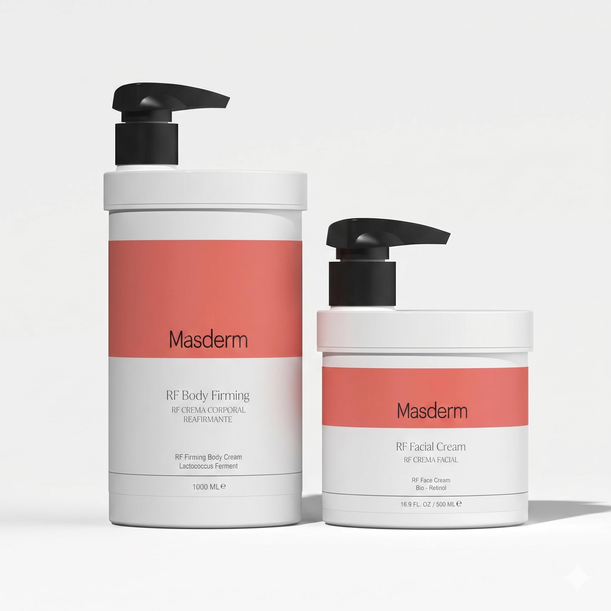 MASDERM Confezione da 2, Crema idratante per viso e corpo radiofrequenza, Anti rughe, Acido ialuronico, Collagene Professionale, 500 ml e 1 L