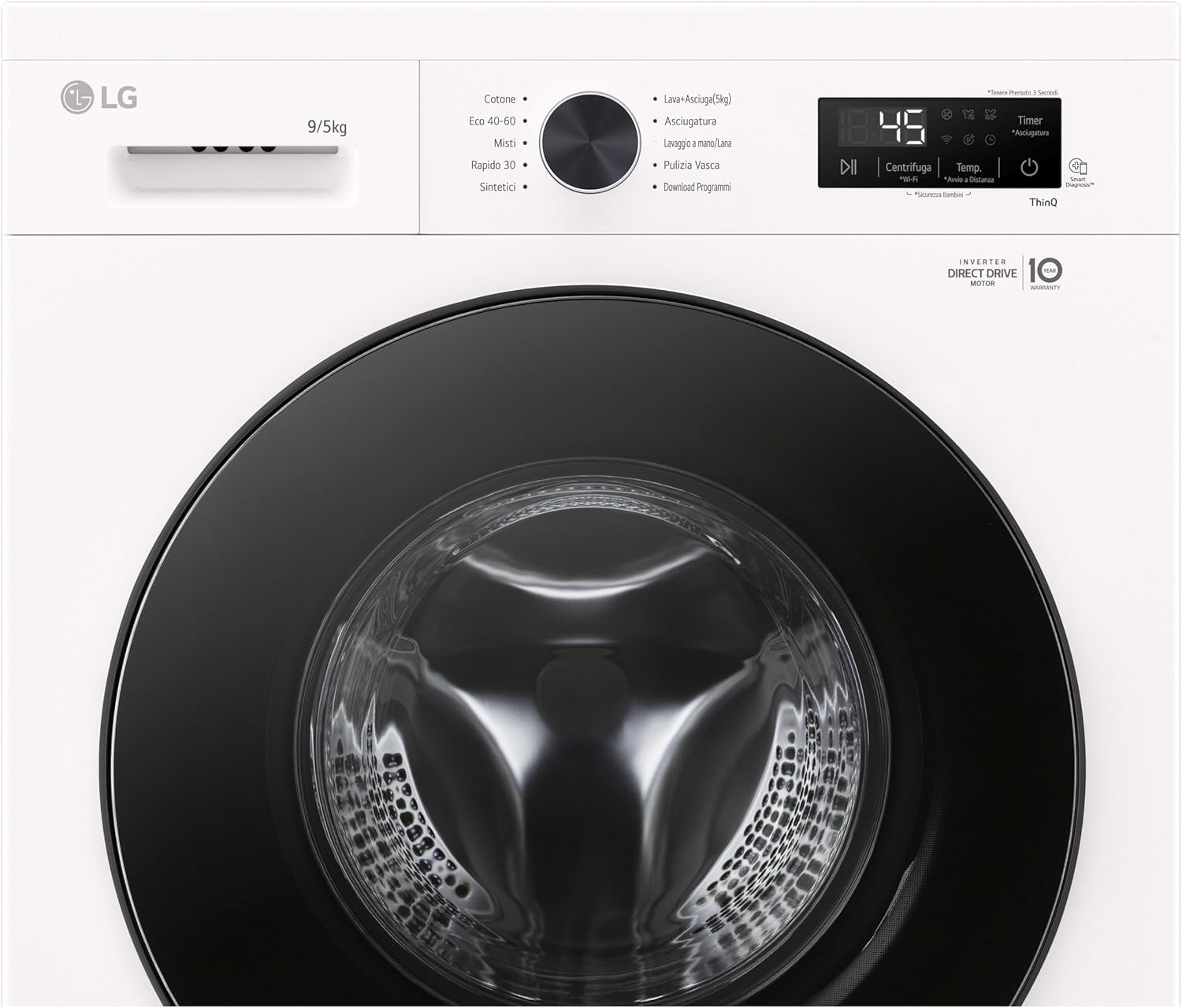 LG W4NX1095NWB Lavasciuga 9/5kg Serie X1, Lavatrice e Asciugatrice Insieme Classe A/E, 1400 Giri, Wi-Fi, Top Rimovibile, Vapore Allergy Care, Tecnologia 6 Motion Direct Drive, Bianca