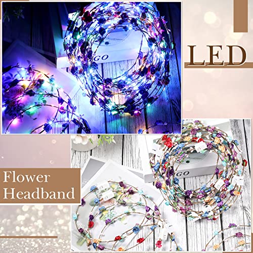70 Pcs Led Flower Crown Led Flower Wreath Headband Light Up Headband Led Hair Accessories Crown Luminous Head Band Crown Led Tiara Glow Floral Headpiece Flower Headdress For Women Girls Wedding Party #TOP6