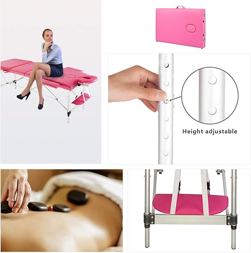 Miniatura 4 de Mesa de masaje portátil Cama de masaje 3 Marco de aluminio plegable Mesa de spa de salón de altura ajustable (rosa)