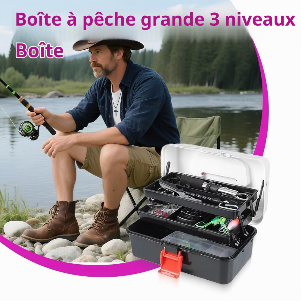 218 Pièces Accessoires de Pêche, Kit de Peche avec Pêche Portable et Boîte, Leurres de Pêche Kit Comprenant Plombs, Hameçons, Plastique Vers, pour Les Poissons d'eau Douce et d'eau Salée