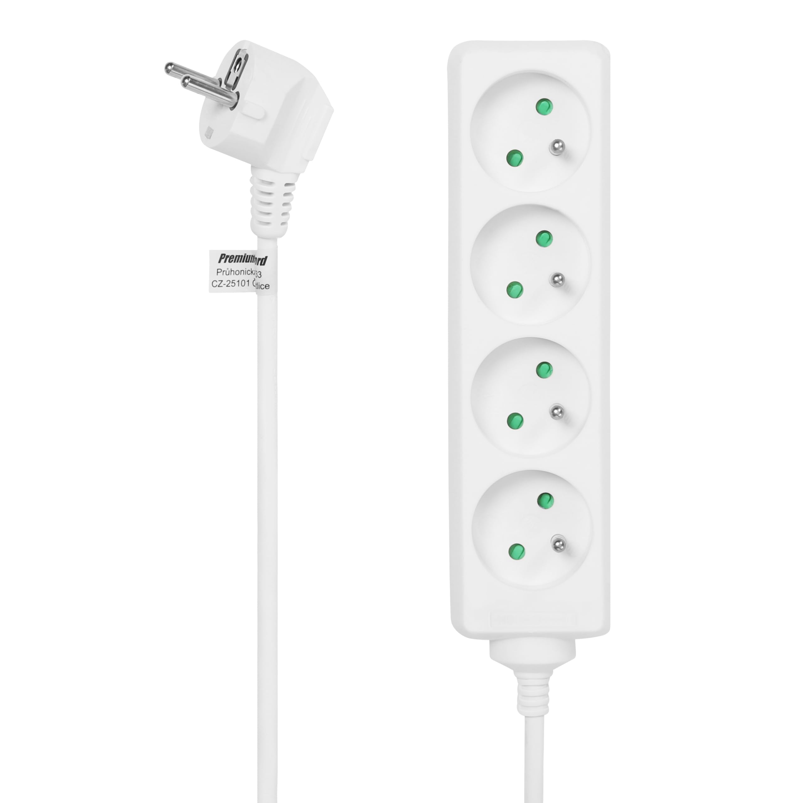 PremiumCord Multiprise 3m 4 Prises Françaises 230V Rallonge Sécurité Enfant Blanc