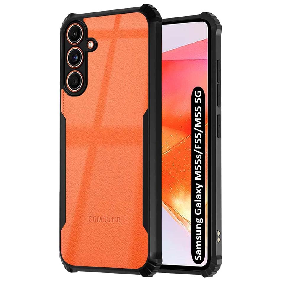 Fashionury Shockproof Crystal Clear Back Cover Case for Samsung Galaxy M55s 5G / F55 5G / M55 5G | 360 Degree Protection | Protective Design | Transparent Back Cover (Black Bumper) (B0D2WBRHRH) Amazon Price History, Amazon Price Tracker