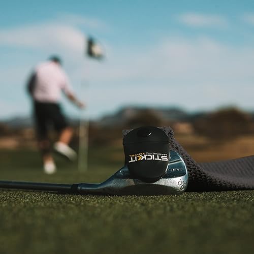 Miniatura 8 de STICKIT Toalla magnética, color negro, paquete de 2, toalla de golf de microfibra de primer nivel con bolsillos profundos de gofre, imán de fuerza
