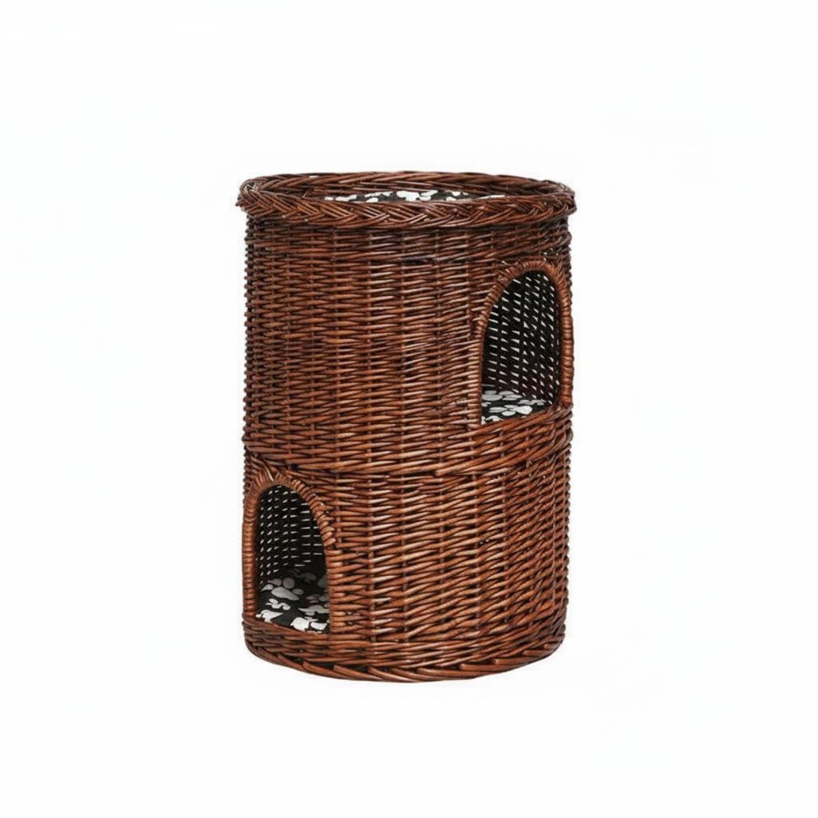 Cuccia Vimini 2 Piani Letto Gatto Vimini Facile da Pulire Animale Domestico per Gatti, Marrone Scuro, size to 6