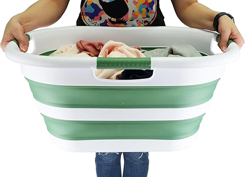 Miniatura 7 de SAMMART Cesta plegable de plástico para la ropa sucia de 40 L (10.5 galones), contenedor de almacenamiento plegable y organizador, tina de lavado