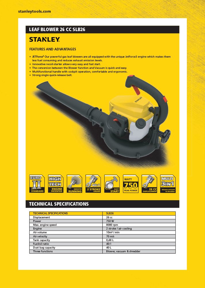 Stanley SLB-3IN1A Benzyna 3 w 1 liść, odśnieżarka, czarny/żółty