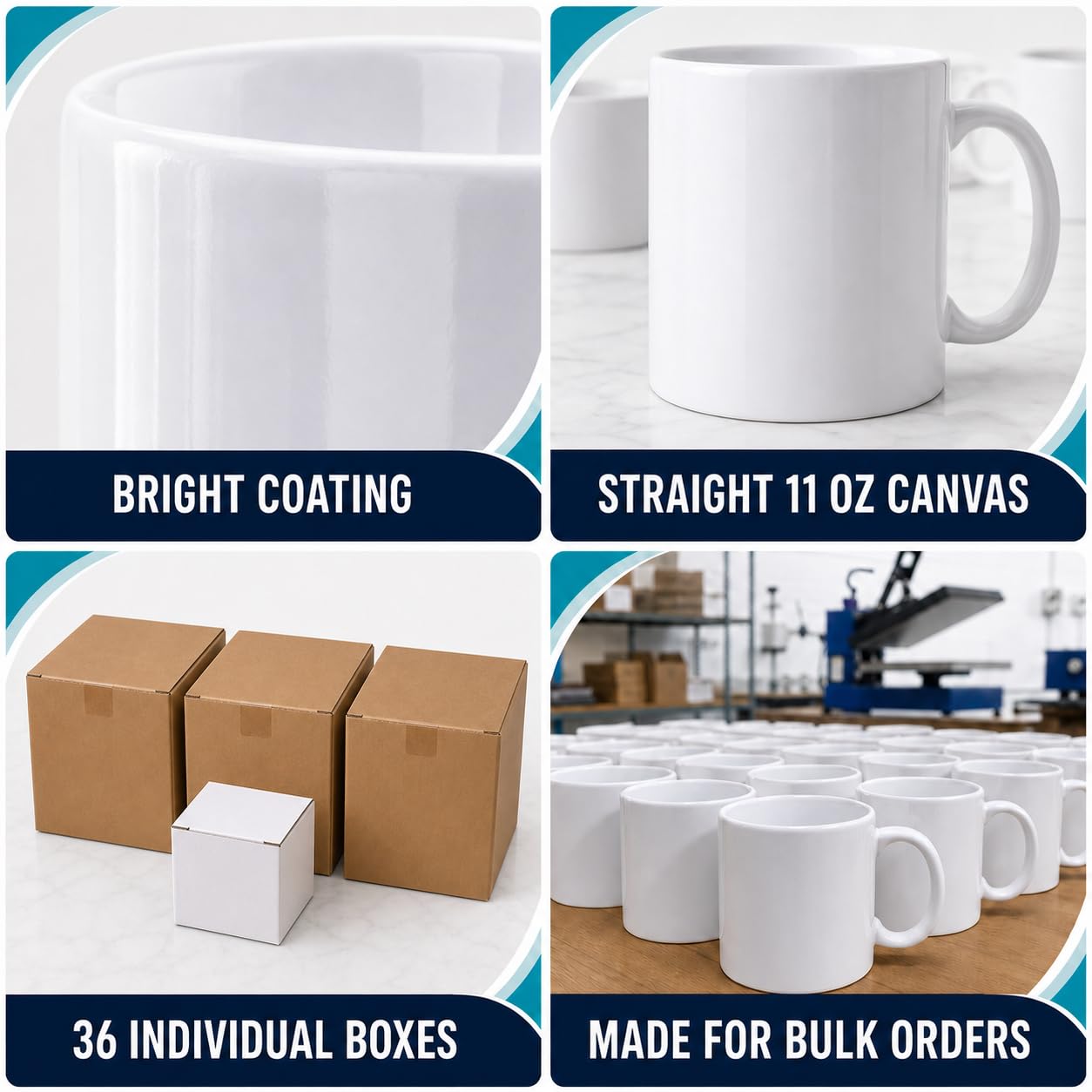 36 Stück Sublimationstassen, 325 ml, weiß, blanko, Keramik-Kaffeetassen mit einzelnen weißen Boxen, AAA-Klasse mit Premium-Beschichtung für Heißpresse, DIY, spülmaschinenfest und