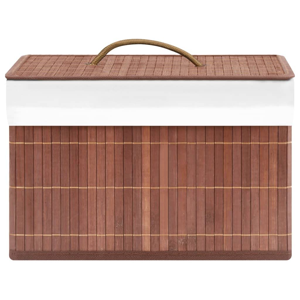4 Stück faltbare Bambus Aufbewahrungsboxen mit Öse, braun, aus Bambus und gewebtem Stoff, ideal für Schals, Socken und Unterwäsche, platzsparend zusammenfaltbar für Regale