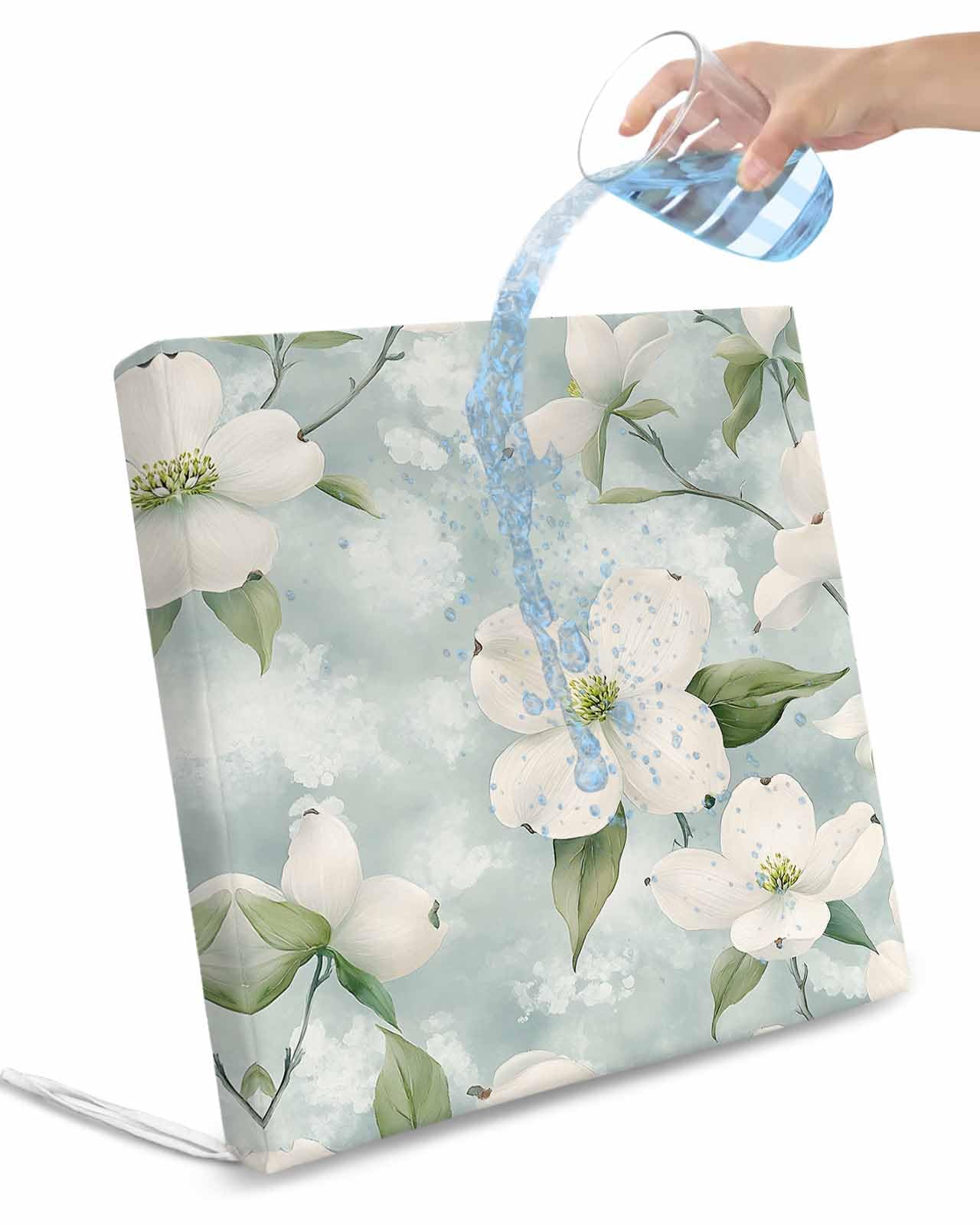 2 Pack Spring Flower Waterproof Cushion Covers with Ties, Outdoor Patio Chaise Lounge Chair Seat Cushion Slip Covers Replacement(Only Cover) Watercolor Wildflowers White Floral Leaf 22