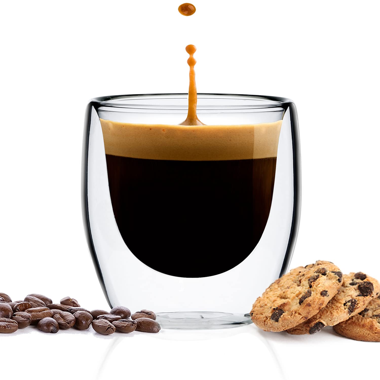 GLASWERK Set di tazze da caffè di design (6 x 80 ml), bicchieri a doppia parete – borosilicato