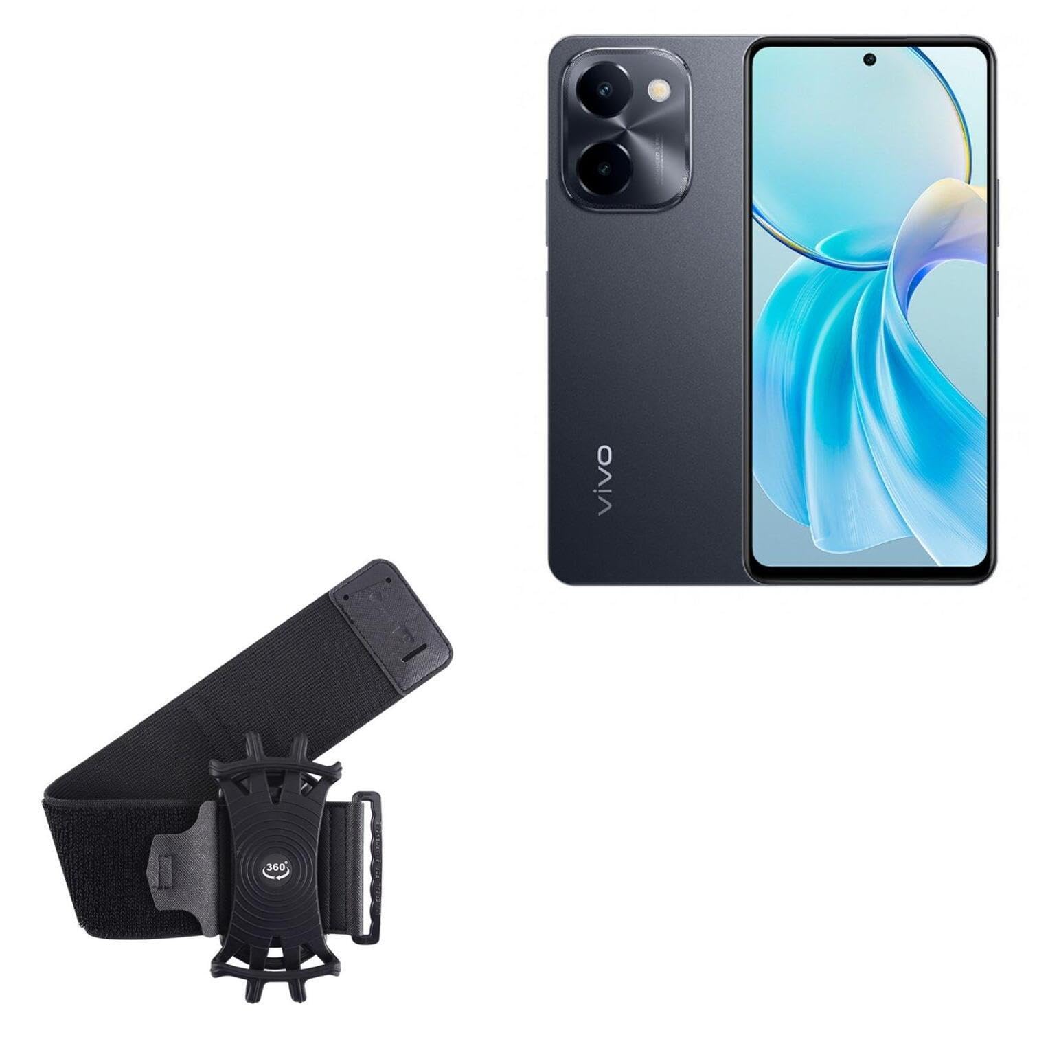 BoxWave Holster Compatible with vivo Y100i - ActiveStretch Sport Armband, Adjustable Armband for Workout and Running - Jet Black