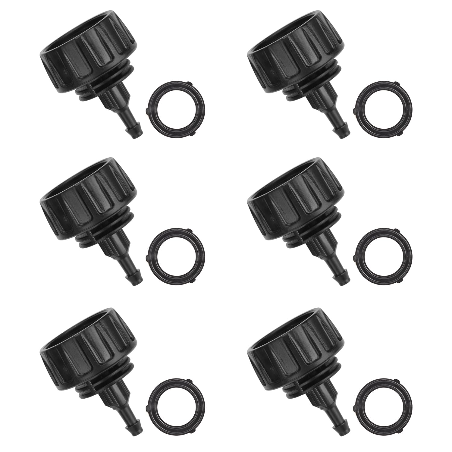 PEUTIER 6pcs Drip Irrigation Pipe Connector, Drip Irrigation Tubing Adapter with 6 Black Rings Drip Line Irrigation Fittings Garden Faucet Hose Adapter for 3/4 Inch Garden Faucet Hose