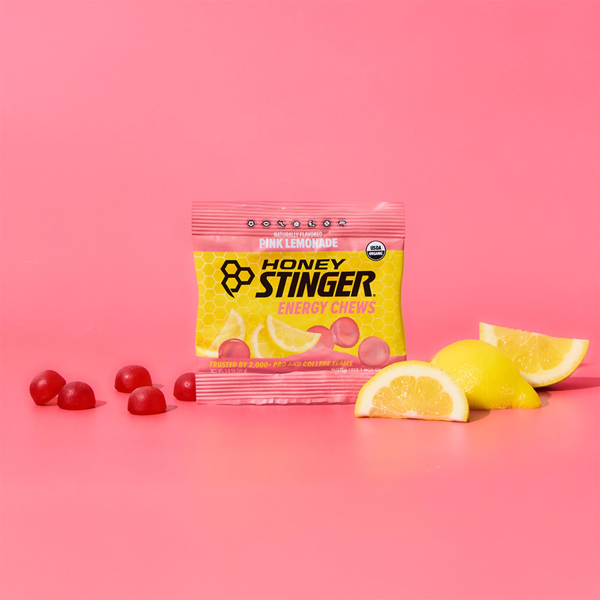 Honey Stinger Organic Pink Lemonade Energy Chew, Gluten Free & Caffeine Free, for Exercise, Running and Performance, Sports Nutrition for Home & Gym, Pre and Mid Workout, 21.6 Ounces (Pack of 12) — Amazon image 4