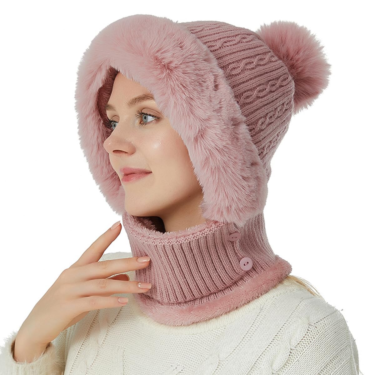 JFAN Cappelli Donna Inverno Berretto Donna in Maglia Cappello e Sciarpa Donna in Pile Caldo per Sci Outdoor