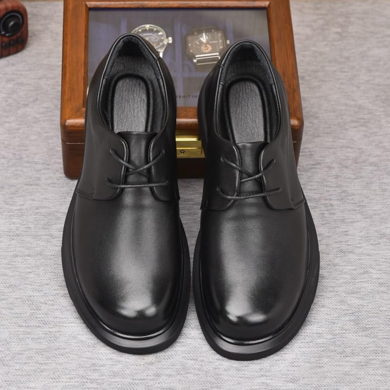 Men's Genuine Leather Platform Chunky Heel Oxford Shoes Classic Casual Lace Up Round Toe Lug Sole Dress Derby Shoes Casual Work Office Comfortable Business Shoes2