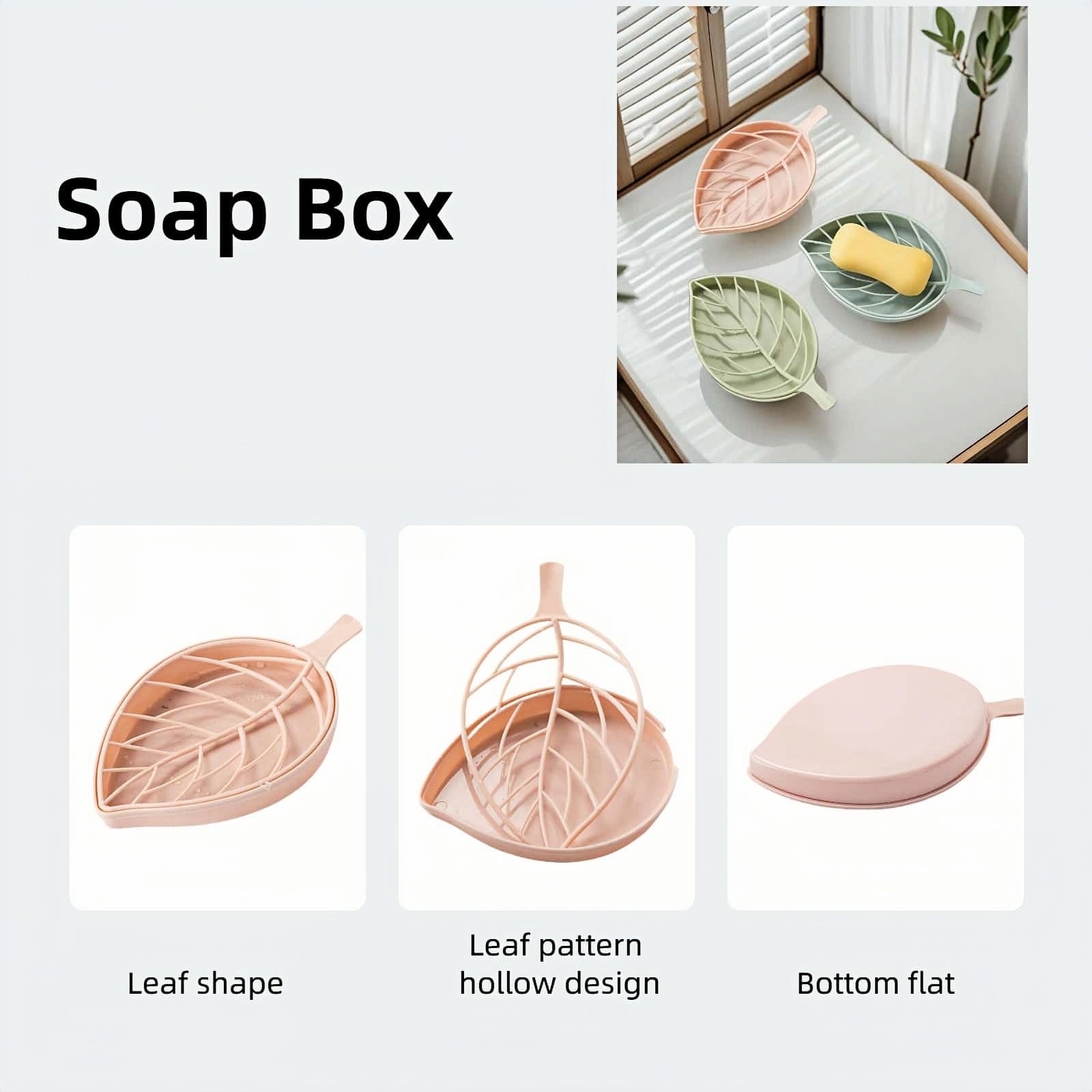 Juego de jabonera en forma de hoja, 2 niveles con soporte para jabón, diseño de hojas, montaje en pared sin taladro, organizador de baño desmontable para fregadero de ducha (verde pastel, azul/rosa) 2