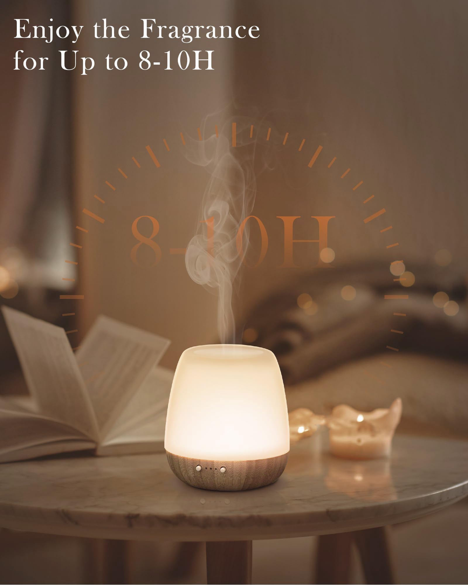 Diffusore di oli essenziali in vetro, 180 ml, diffusore di aromi a ultrasuoni per oli essenziali, grande diffusore di oli essenziali, timer di spegnimento automatico, luce notturna per regalo, casa