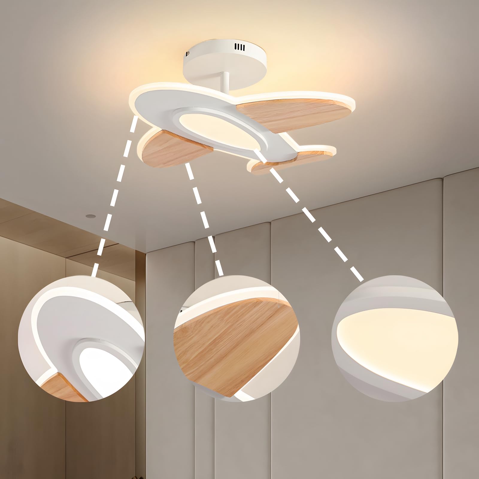 Plafoniera LED, 3000-6000K Dimmerabile Con Telecomando, 40W 40*50cm Lampada Per Cameretta Per Bambini In Legno + Acrilico, Lampada Sospensione LED Per Camerette Per Ragazze/Ragazzi Soggiorno