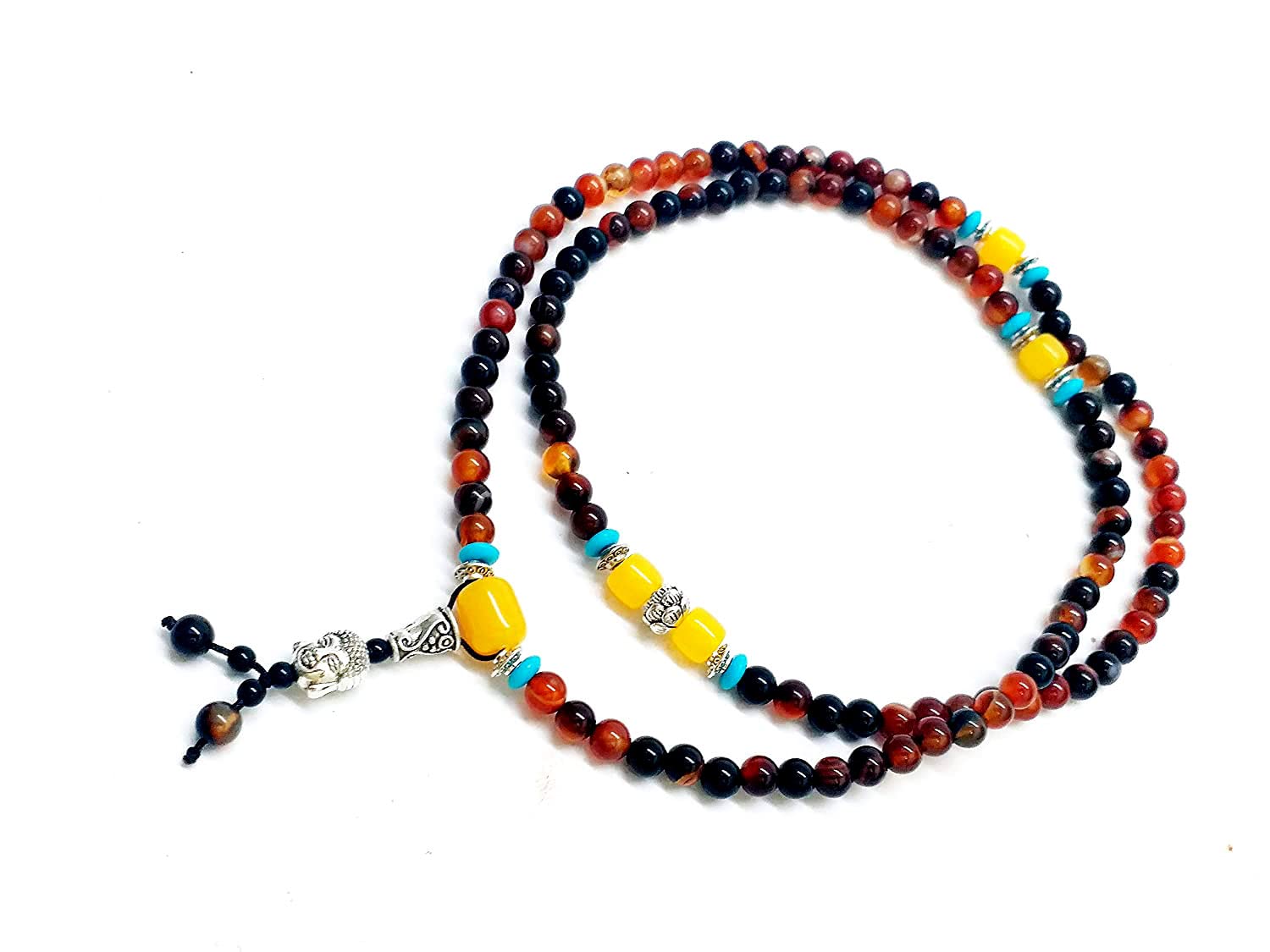Tibetan Auspicious Bodhi Siddha Multicolour King Sulemani Agate Buddha Powered Rosary Hakik Stone Power Mala For Men And Women