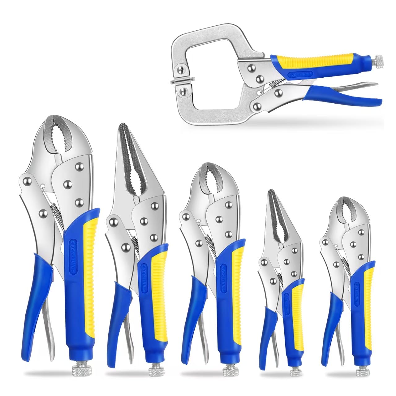 Locking Pliers Set,5"/7"/10" Curved Jaw Vise Grip,6-1/2"and 9-1/2" Needle Nose Vice Grips, 6" C-Clamp for Woodworking, Metal Working and Welding