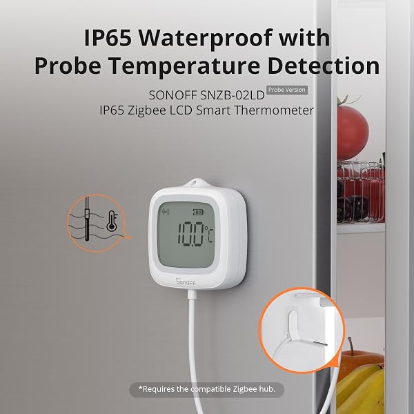 SONOFF SNZB-02LD Zigbee wasserdichter Temperatursensor mit 1,5 m Edelstahlsonde, LCD-Display, -40~115°C Bereich, APP-Überwachung, magnetische Halterung, kompatibel mit Zigbee-Hub - 2