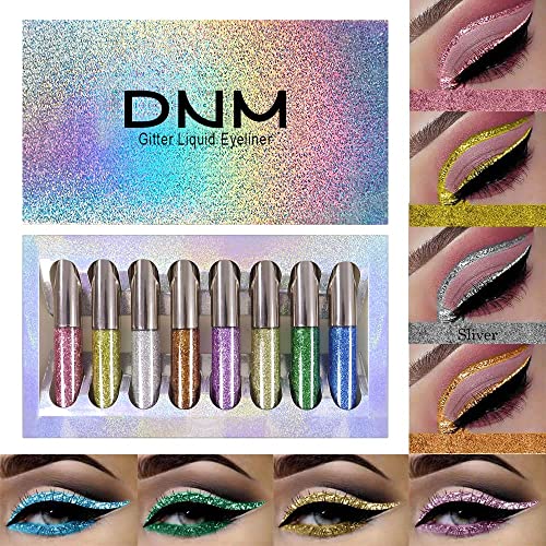 8 Colors Liquid Glitter Eyeliner, Sparkly Eye Liner Makeup Set, Light Purple, Gold, Silver White, Orange Red, Blue Purple, Yellow, Green, Sky Blue, Delineadores De Colores, Colorful Set Shimmer Liquid Eyeliner Liner For Eyes 8Pcs/Set A01 #TOP11