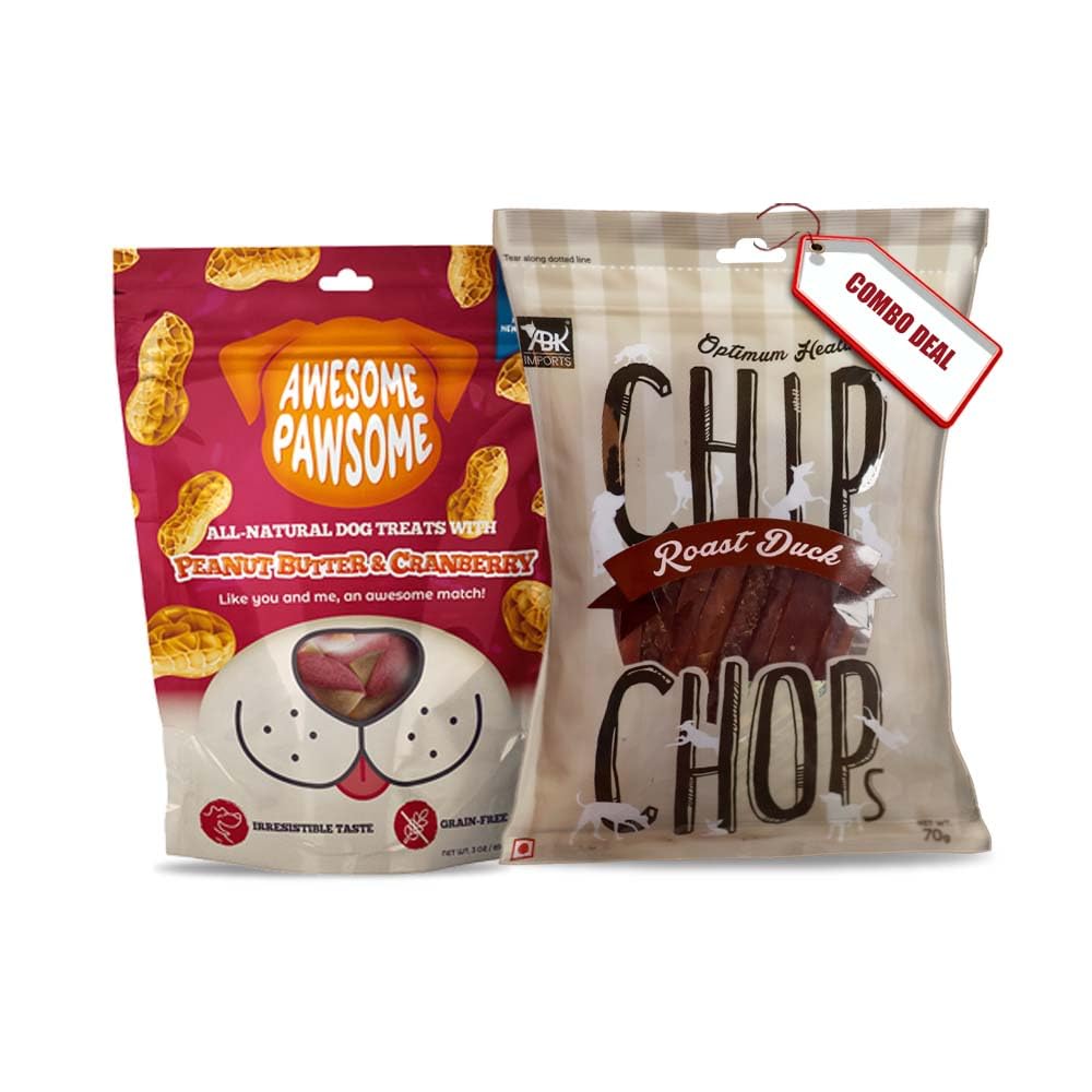 Dog Treats Combo: Chip Chops Roast Duck Strips, 70g and Awesome Pawsome Peanut Butter & Cranberry Flavor Natural Dog Treats, 85g (B09HQTBC48) Amazon Price History, Amazon Price Tracker