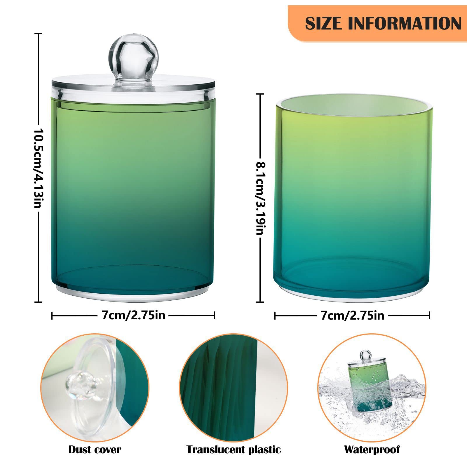 Gradient Blue Light Green Qtip Dispenser Apothecary Jars Bathroom Qtip Holder Storage Canister Plastic Jar 10 Oz for Cotton Ball Swab Round Pads Floss 4pcs