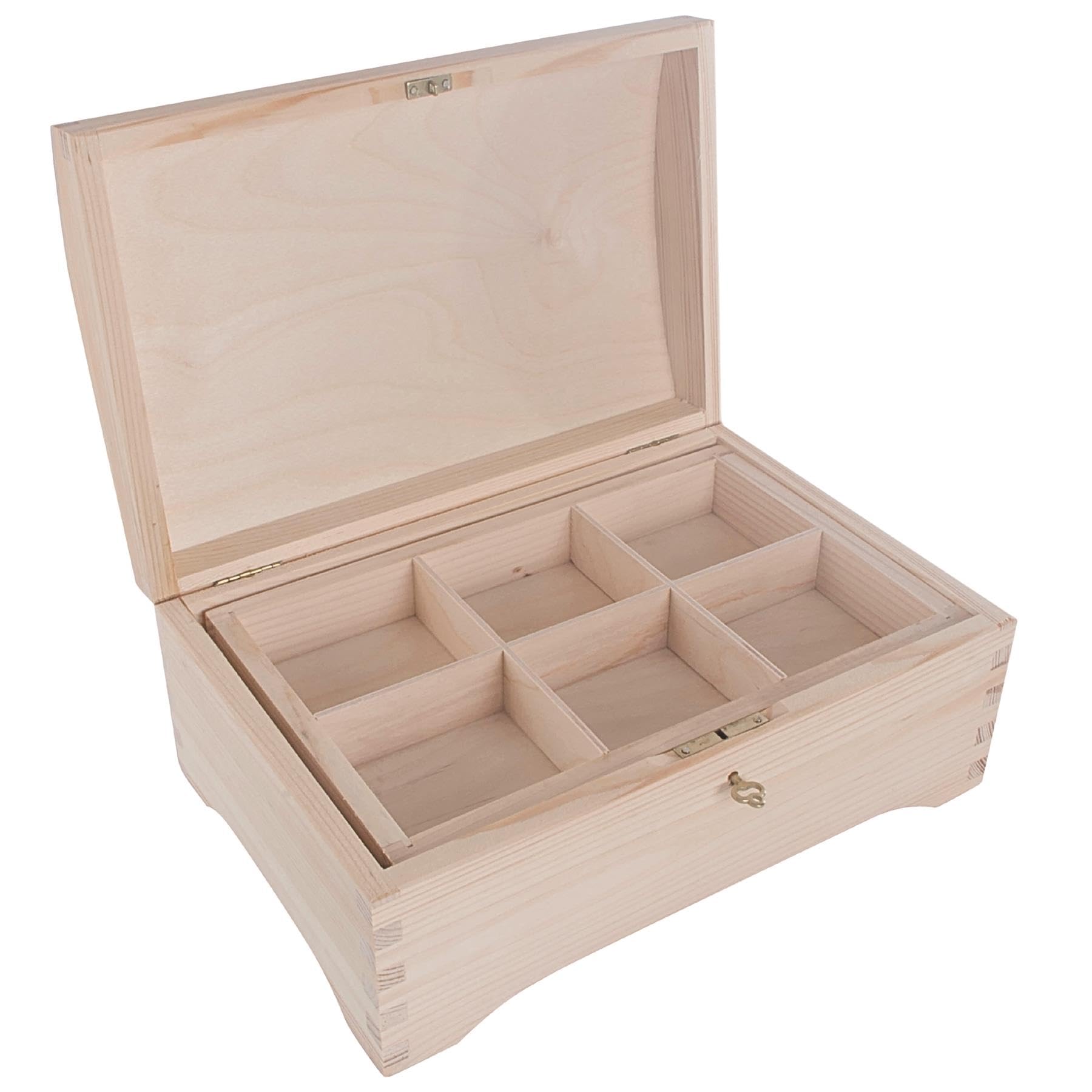 Wooden Lockable 6 Sections Chest Jewellery Ring Bracelet Earrings Organiser