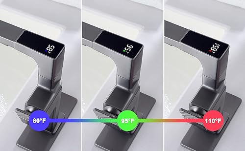 Miniatura 6 de Mekoly Grifo de lavabo de baño LED, grifo de baño cromado con rociador extraíble, pantalla digital de temperatura, una sola manija, grifos de
