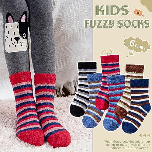 WEVIAS Kids Fuzzy Socks With Grips Boys Girls Slipper Socks Fluffy Winter Non Slip Soft Cozy Warm Socks 6 Pairs2