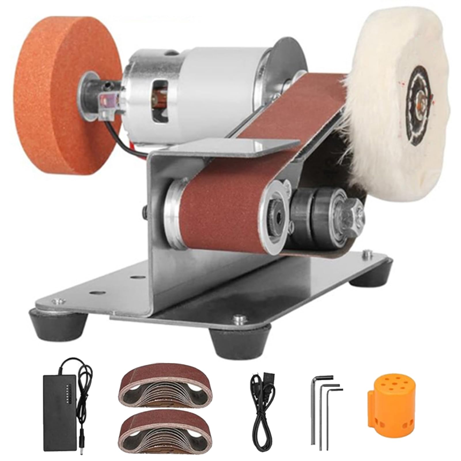 Levigatrice a Nastro Elettrica Portatile, 4500-9000 Giri/minuto | Regolabile A 7 Velocità, Angolo Di Regolazione Del Piano Di Lavoro 1-45°, Per Lavorazione Del Legno Fai Da Te(gray)