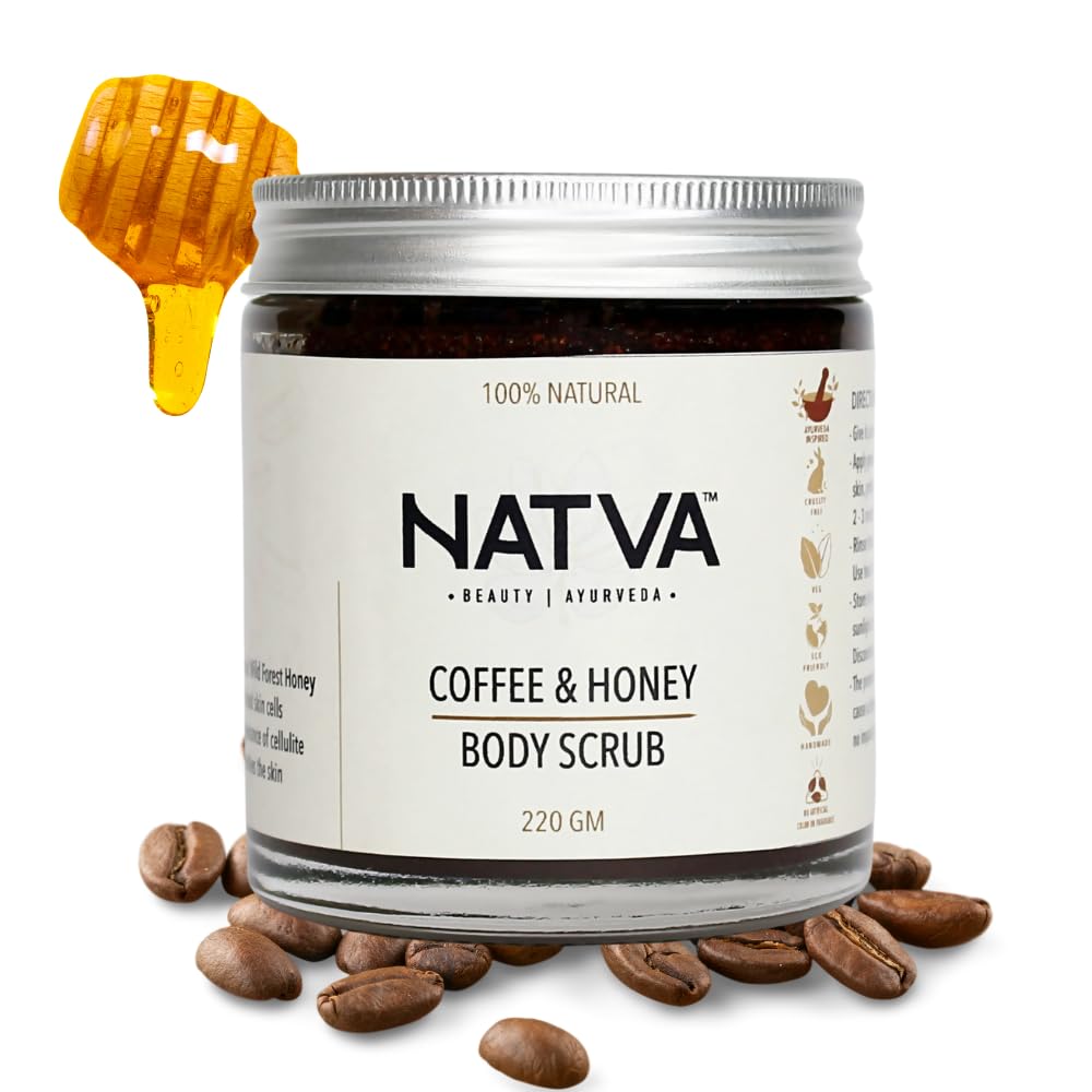 NATVA Coffee Body Scrub - 220gm (Pack of 1) | With Organic Wild Honey and Raw Sugar Scrub | For Body Polishing, Deep Exfoliation, Tan Removal | For Women and Men-image-37