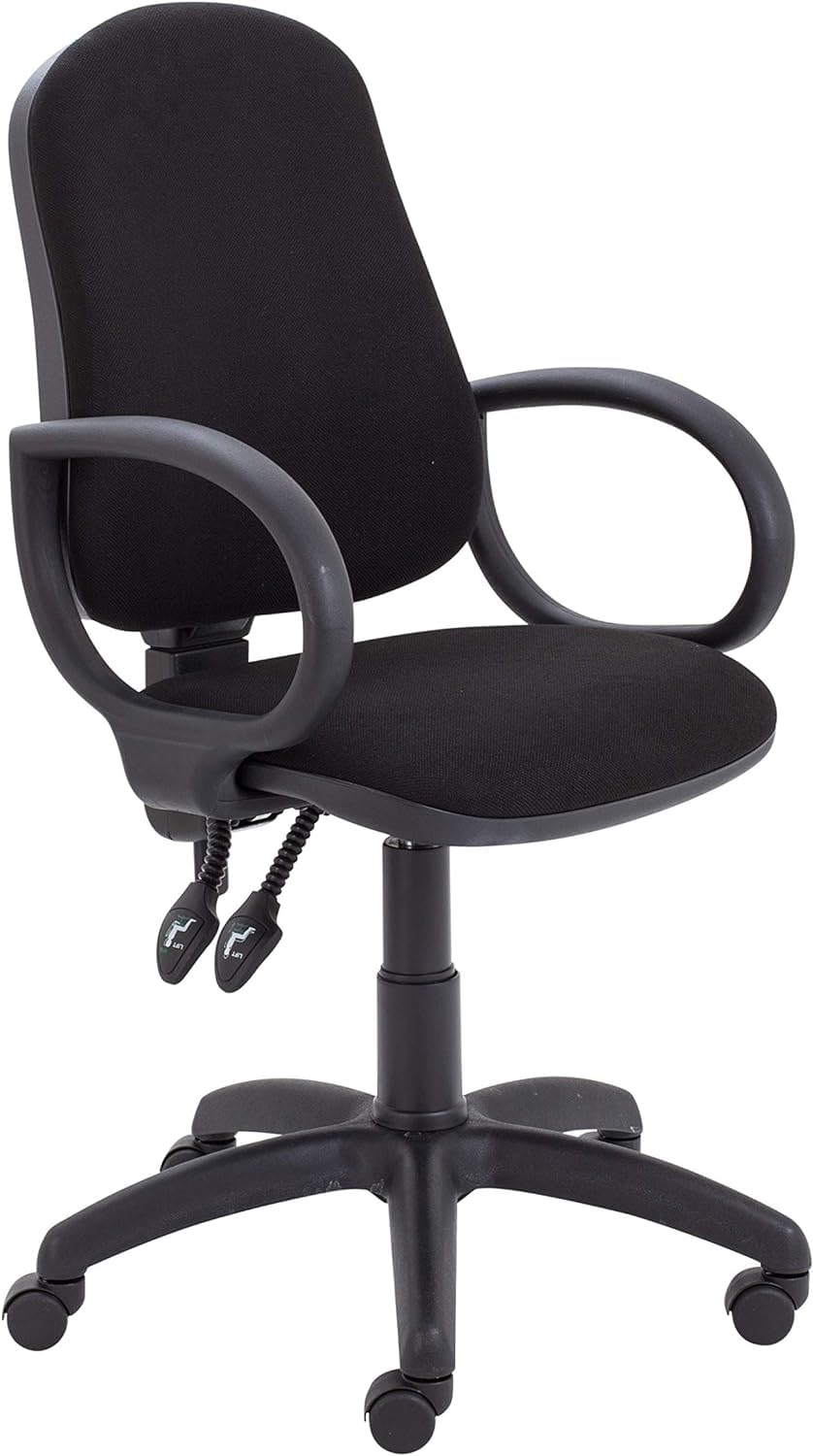 LAB SPACE Chilli Mist Office Chair, Arms Available, Computer Desk Chair, Swivel Chair with Adjustable Backrest, Home Office Chair with Wheels, Max 115kg, 2 Yr Wty (Black, Fixed Loop Arms)
