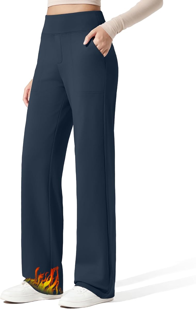 G4Free EverGoing Fleece Lined Wide Leg Pants for Women Dressy Work Casual