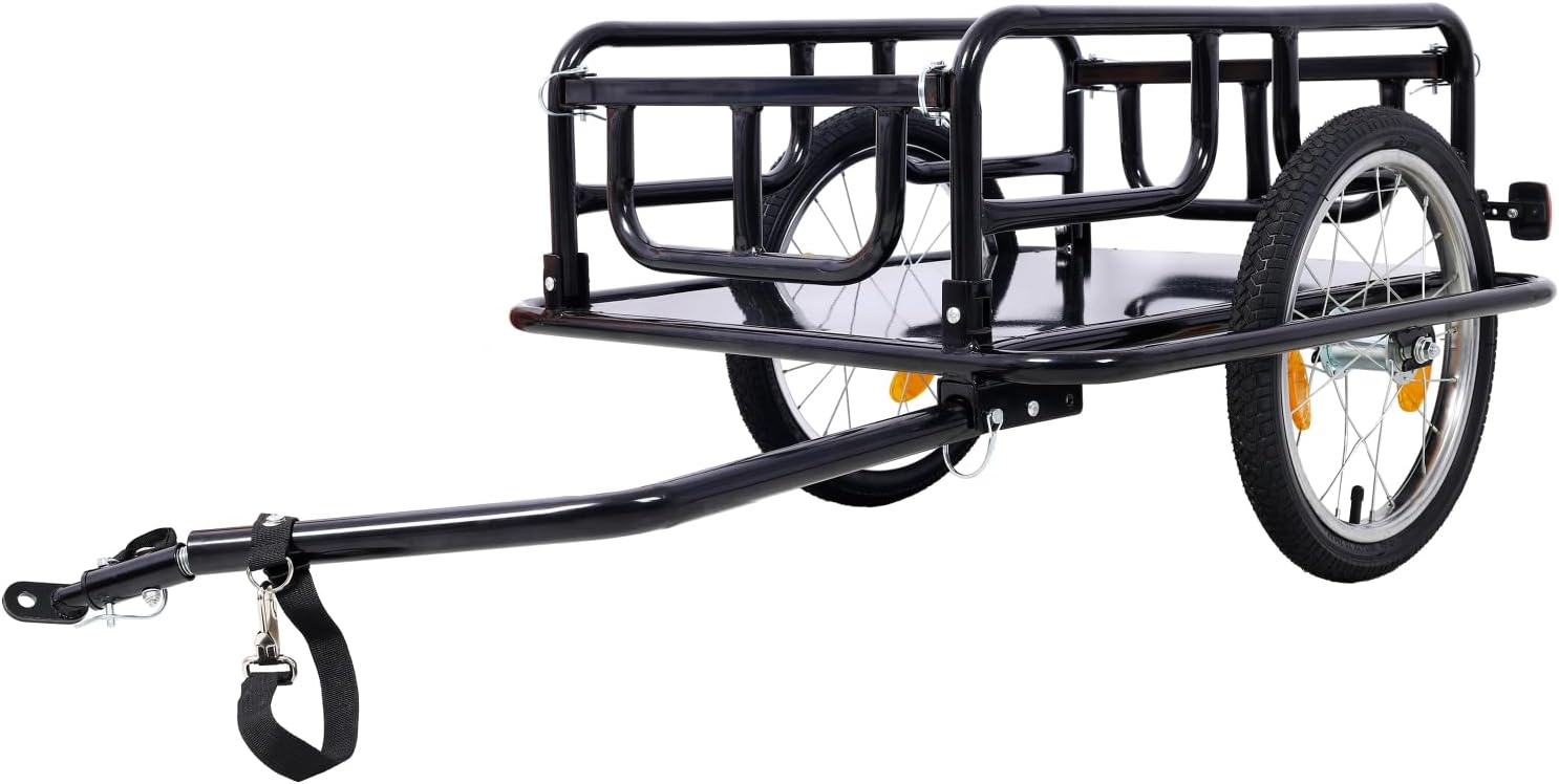 Foldable Bike Cargo Trailer Steel Black & Easy to Outdoor Ready Shopping, Camping, Grocery Runs, Moving
