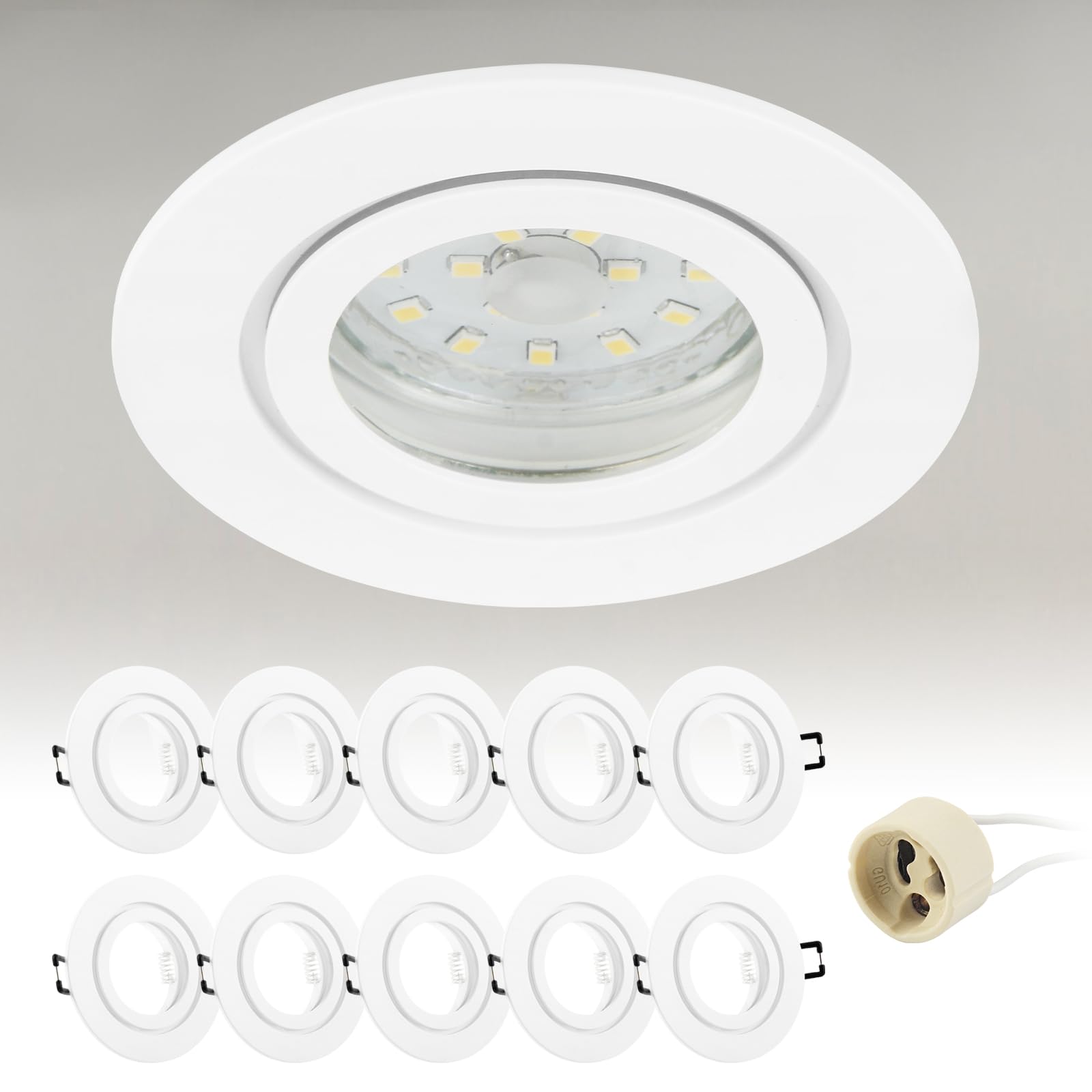 10er Einbaustrahler GU10 IP44 Aluminium Weiß Einbaurahmen DN-002