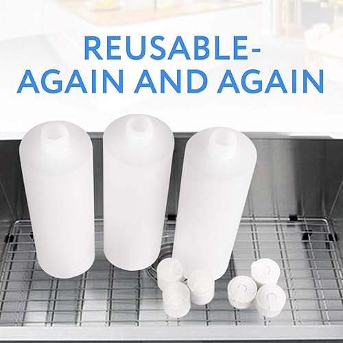 Miniatura 4 de IMPRESA Botella de plástico con 6 tapas en 2 estilos, sin BPA, sin látex, grado alimenticio, ideal para champú, lavado corporal, salsa y más,